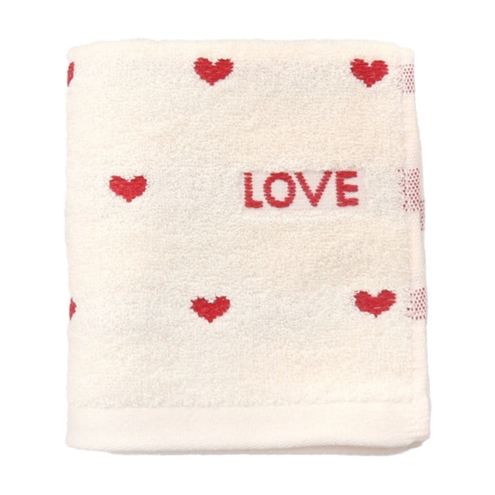 Kdkad Valentines Day Hand Towels, Red White Hearts Cotton Bathroom Towel, Valentines Day Decorative Absorbent Bath Towel for Drying Cleaning Cooking 13.4×29.5 in White