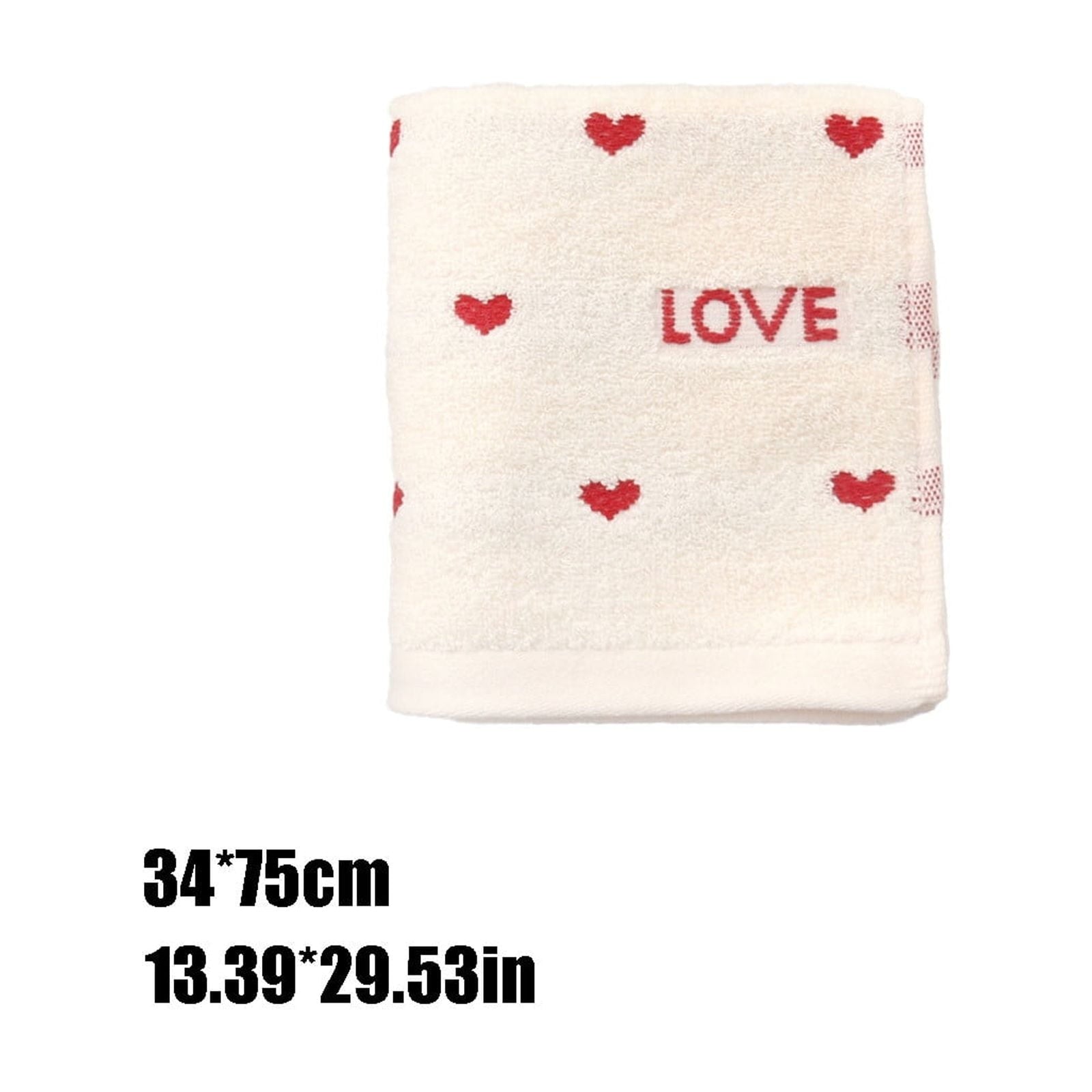 Kdkad Valentines Day Hand Towels, Red White Hearts Cotton Bathroom Towel, Valentines Day Decorative Absorbent Bath Towel for Drying Cleaning Cooking 13.4×29.5 in White