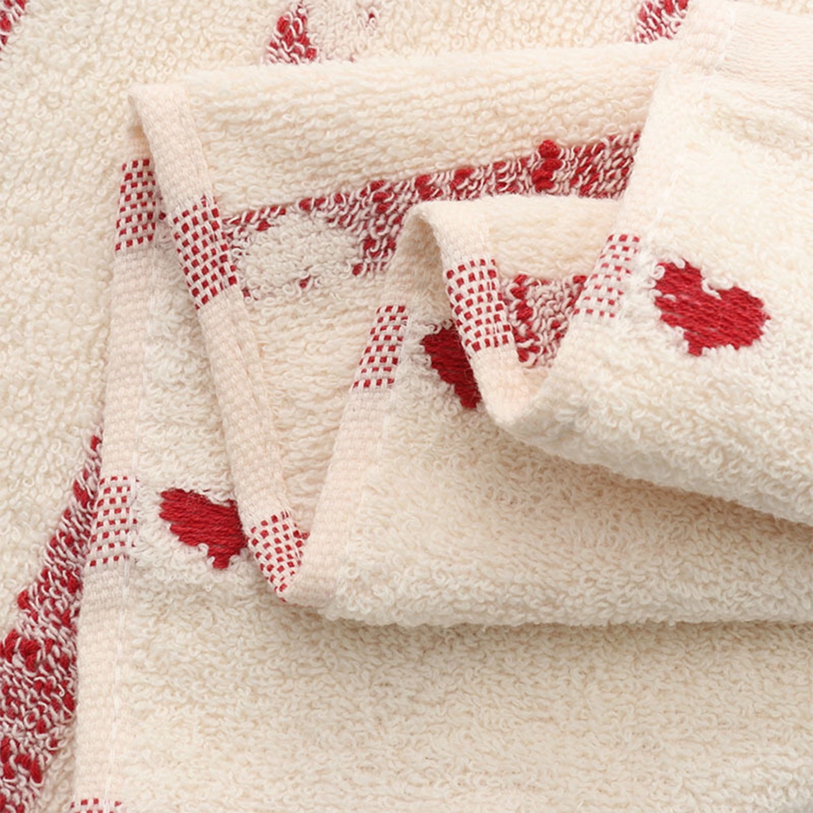 Kdkad Valentines Day Hand Towels, Red White Hearts Cotton Bathroom Towel, Valentines Day Decorative Absorbent Bath Towel for Drying Cleaning Cooking 13.4×29.5 in White