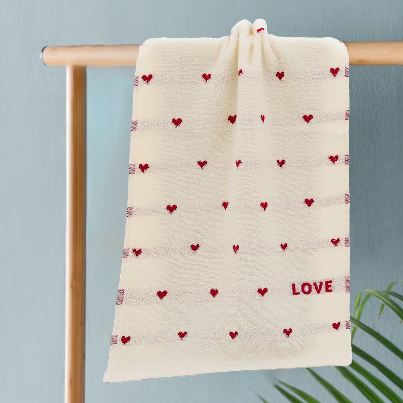 Kdkad Valentines Day Hand Towels, Red White Hearts Cotton Bathroom Towel, Valentines Day Decorative Absorbent Bath Towel for Drying Cleaning Cooking 13.4×29.5 in White