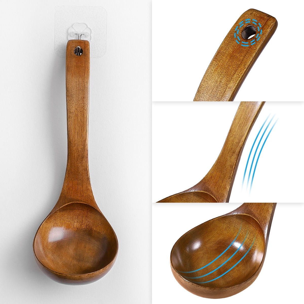 SKISUNO 1Set Soup Ladle Deep Soup Ladle Bamboo Material for Cooking and Serving Food 3.5 x 11 Inch