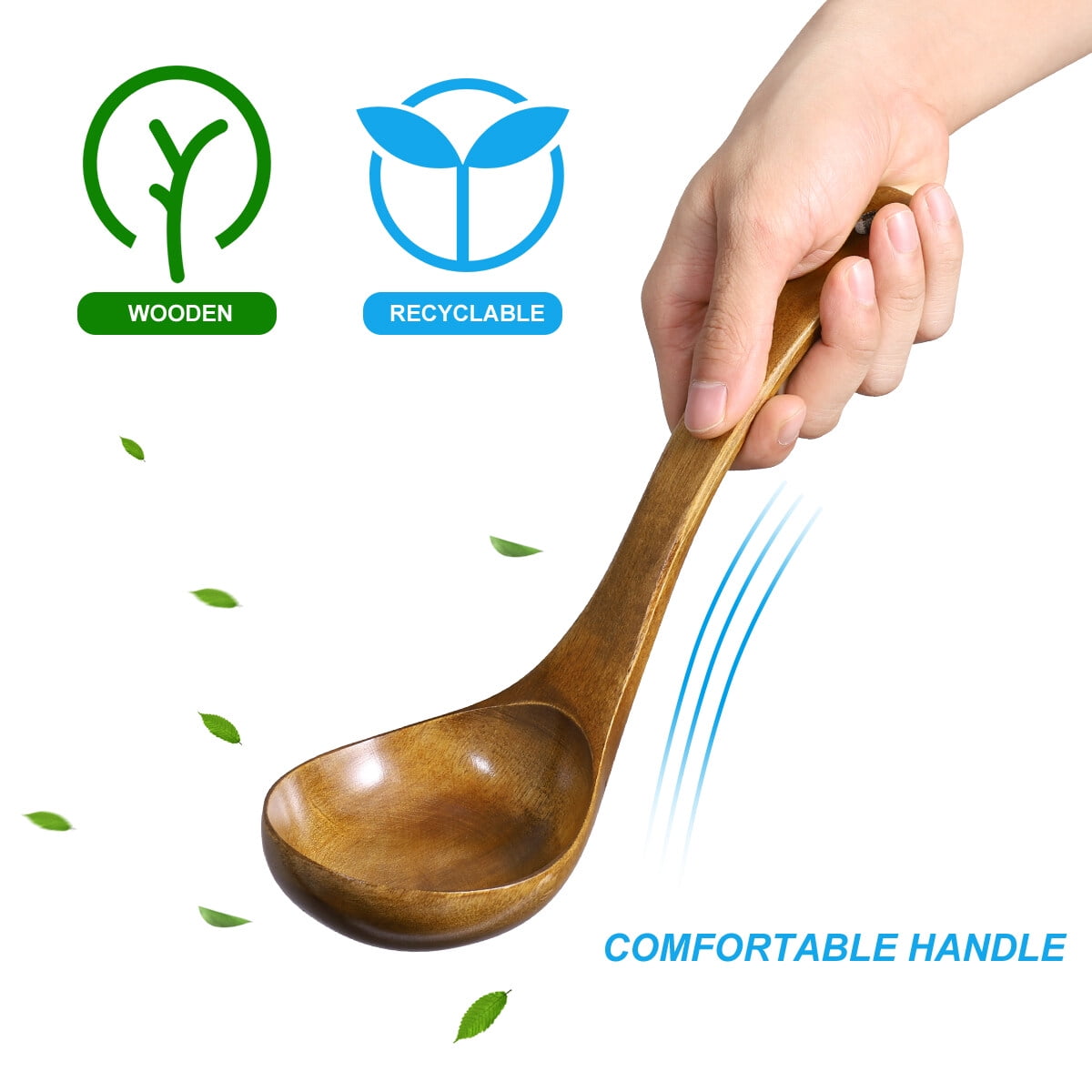 SKISUNO 1Set Soup Ladle Deep Soup Ladle Bamboo Material for Cooking and Serving Food 3.5 x 11 Inch