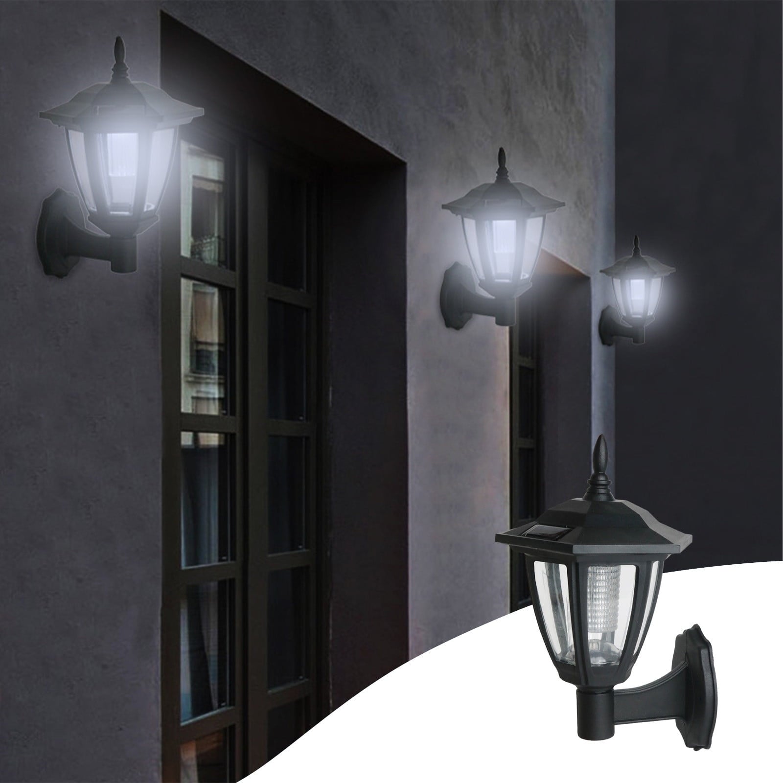 Darzheoy Solar Powered Wall Lanterns Outdoor, Dusk to Dawn Motion Sensor LED Sconce Lights Waterproof, Exterior Front Porch Security Lamps for Wall Mount Patio Fence Cold White Black