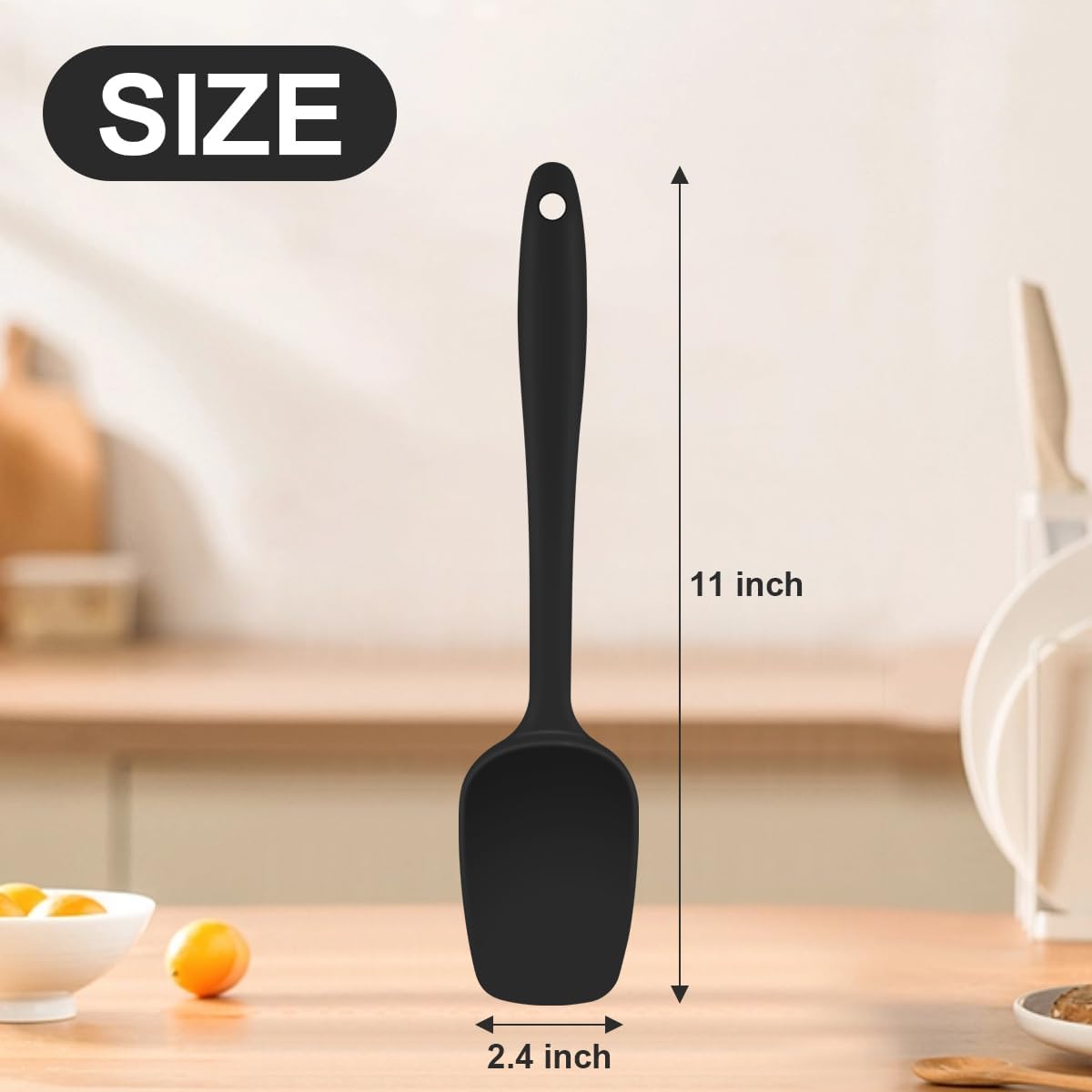 3-Pack Silicone Spoon Spatulas - 600°F Heat Resistant Food Grade Rubber Scraper Set for Cooking, Baking & Mixing - Flexible Non-Stick Kitchen Utensils -Dishwasher Safe(Black)