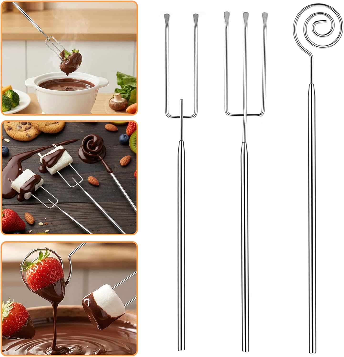 3PCS Chocolate Dipping Tool - Stainless Steel Candy Dipping Tools Baking Supplies Fondue Fork, Spiral Fork Cooking Tool Set, Dishwasher Safe