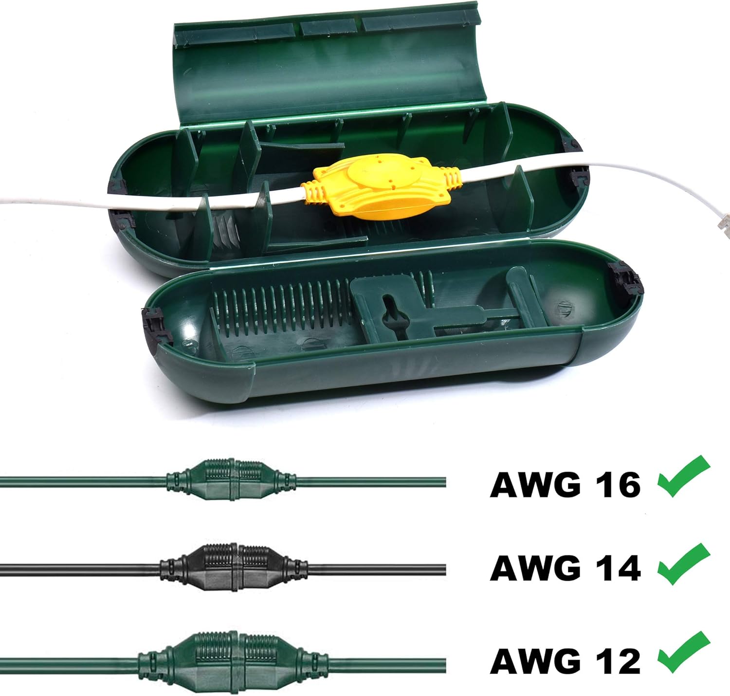 4 Pack Extension Cord Protective Cover Set (Green) | Indoor Outdoor Water-Resistant Holder for Holiday String Lights, Plugs and Wires | Capsule Shaped Protector with Large Compartment