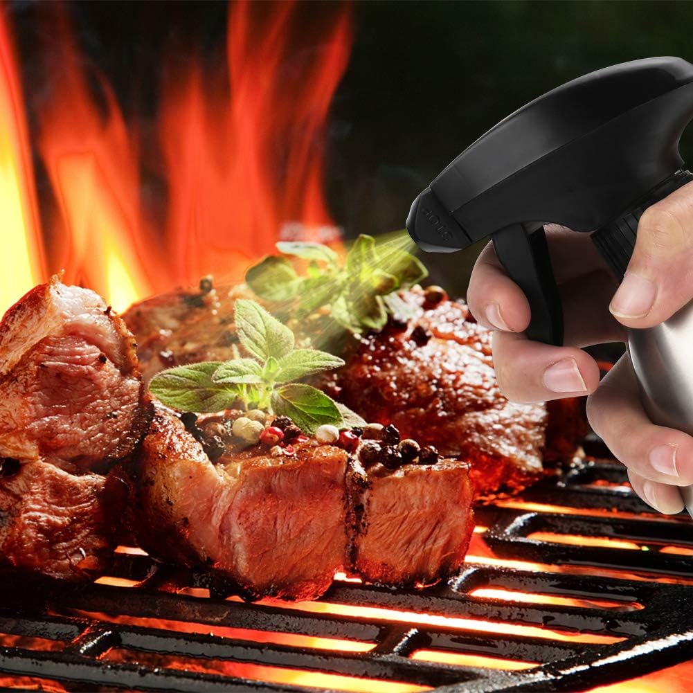 Olive Oil Sprayer, Vinegar Sprayer Dispenser, Safety Exquisitely Stainless Steel Container Seasoning Kitchenware Tools for BBQ, Cooking, Frying and Grilling (17oz (500ML))