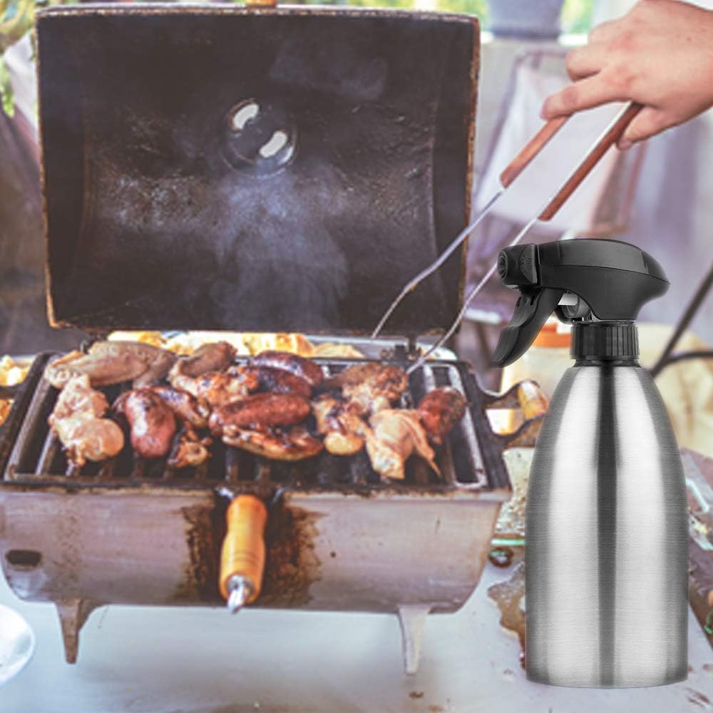 Olive Oil Sprayer, Vinegar Sprayer Dispenser, Safety Exquisitely Stainless Steel Container Seasoning Kitchenware Tools for BBQ, Cooking, Frying and Grilling (17oz (500ML))