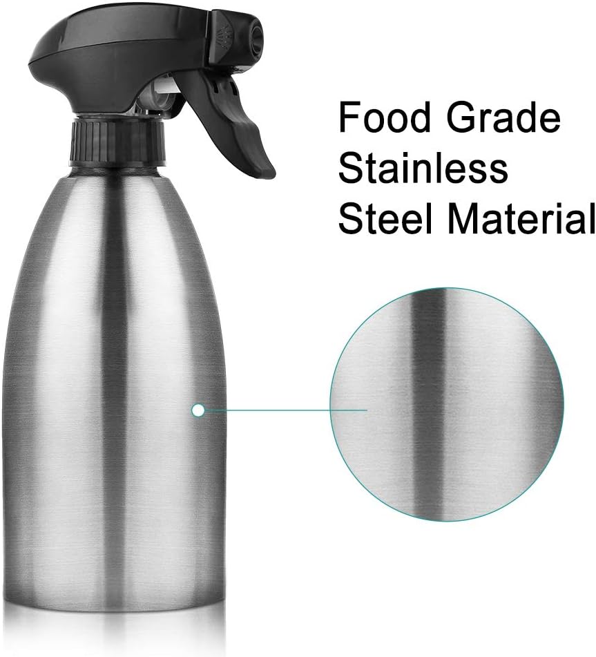 Olive Oil Sprayer, Vinegar Sprayer Dispenser, Safety Exquisitely Stainless Steel Container Seasoning Kitchenware Tools for BBQ, Cooking, Frying and Grilling (17oz (500ML))