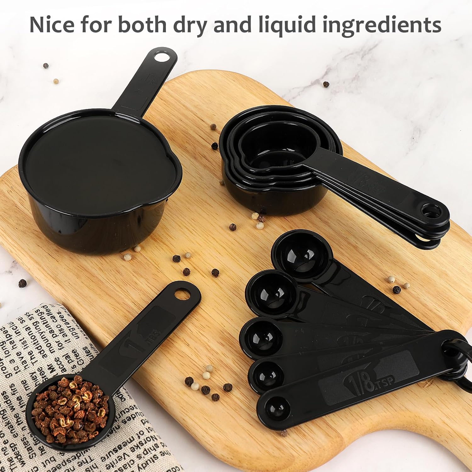 Measuring Cups & Spoons Set, Plastic Cooking Baking Tools Measuring Spoons Cups, 11 Piece Different Capacities Tablespoons Kitchen Gadgets Nesting Measure Sets for Dry Liquid Ingredients