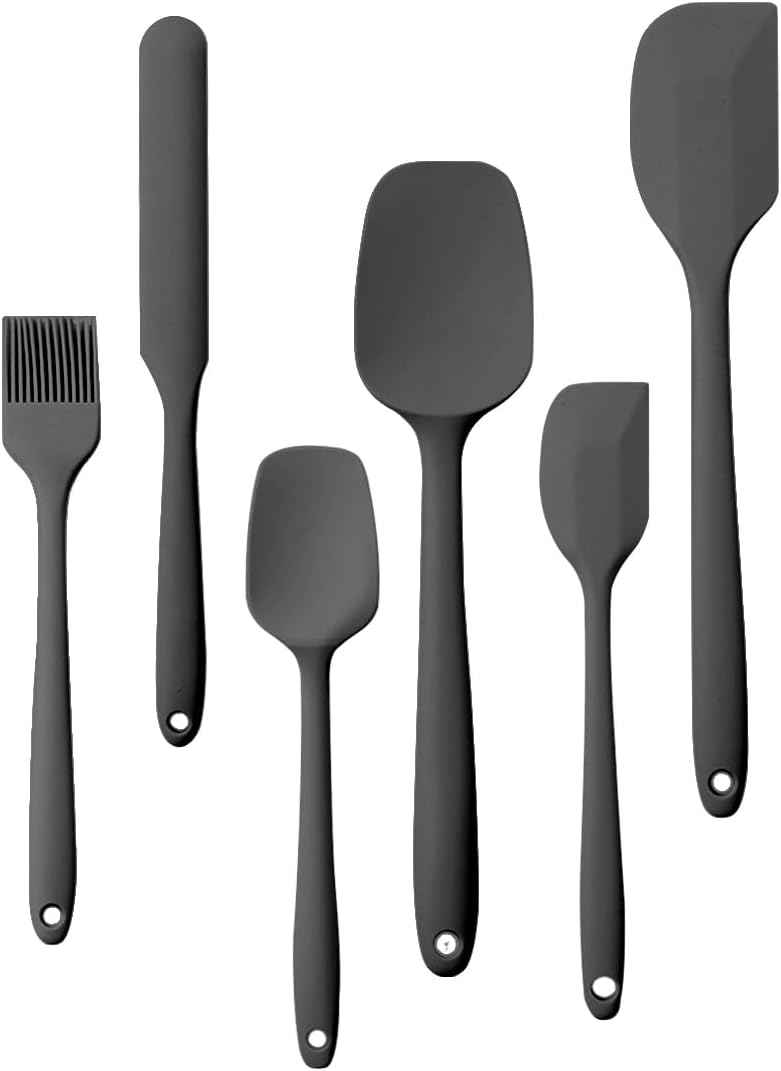 6 Pieces Food Grade Silicone Rubber Spatula Set for Baking, Cooking, and Mixing High Heat Resistant Non Stick Dishwasher Safe Heat Resistant Up to 600°F (Black)