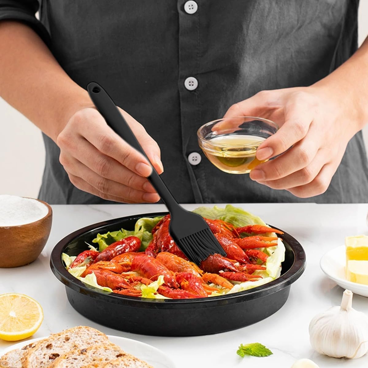 6 Pieces Food Grade Silicone Rubber Spatula Set for Baking, Cooking, and Mixing High Heat Resistant Non Stick Dishwasher Safe Heat Resistant Up to 600°F (Black)