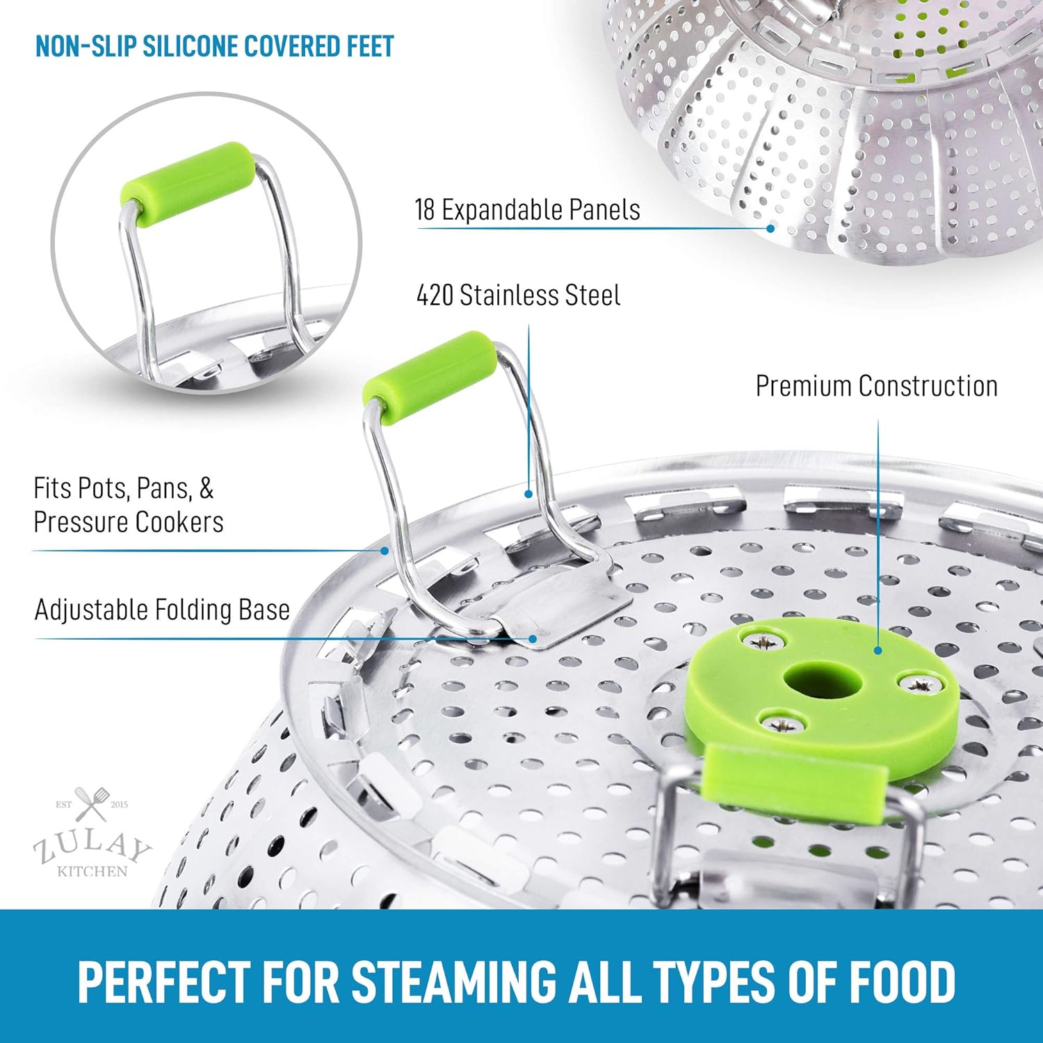 Zulay Adjustable Vegetable Steamer Baskets For Cooking - Foldable Steamer Basket (5.1
