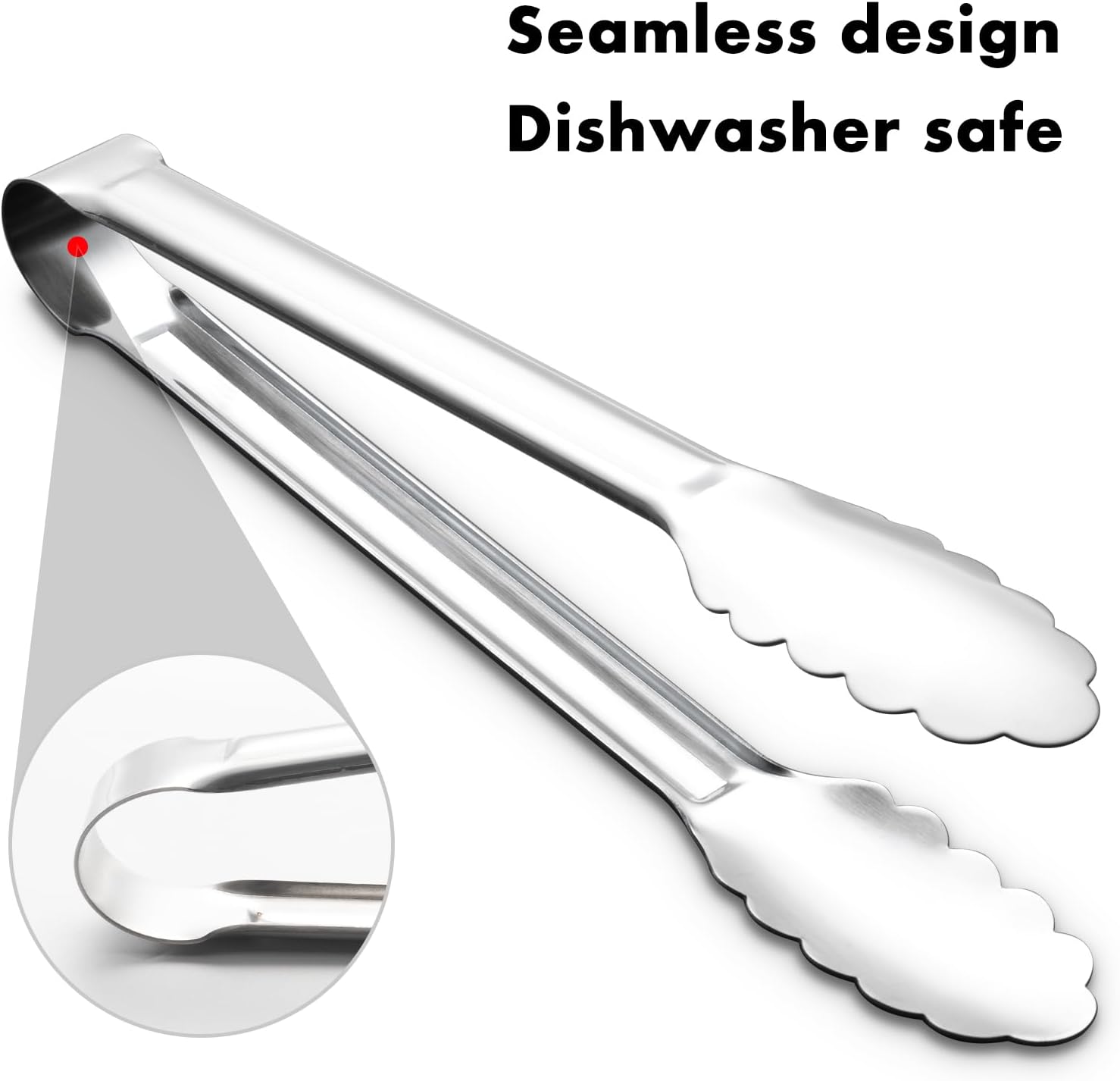 Seamless Tongs for Cooking, One-Piece Design, Durable Heat Resistant Stainless Steel Tongs for Kitchen, Grill, BBQ, Salad, Dishwasher Safe, Metal Tongs Set (12