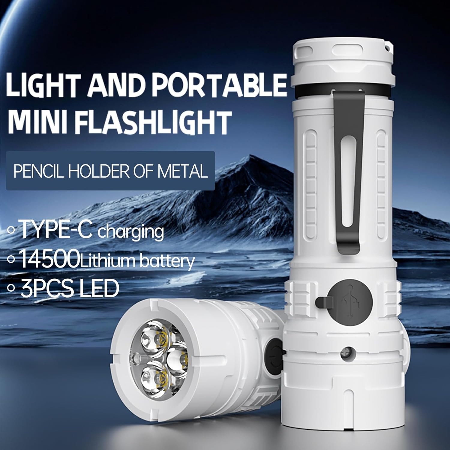 Rechargeable LED Torch - White - 1 Piece - Lightweight Portable Flashlight for Camping Backpacking Hiking