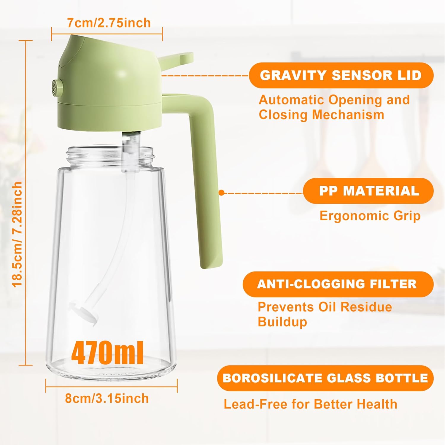 2-in-1 Olive Oil Spray & Pour Bottle 470ml Glass Dispenser for Cooking BBQ Kitchen