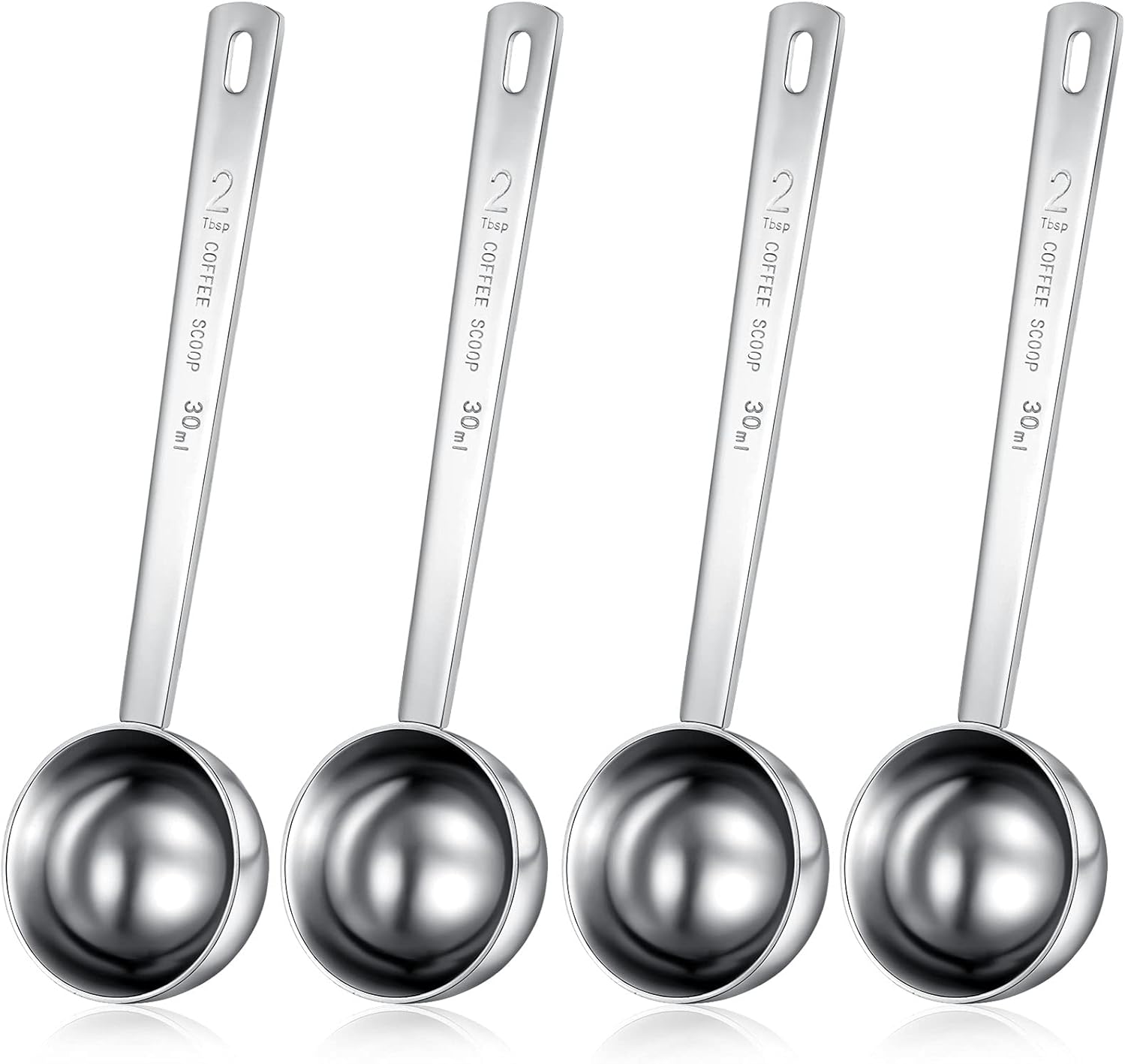 4 Pieces 2 Tablespoon Scoops with Long Handle, 30 ml Stainless Steel Measuring Spoon for Coffee Milk Fruit Powder, Loose Tea Dry, Spice Jar, Cooking Baking, and Other Dry Goods