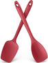 600ºF Heat Resistant Silicone Spoons:  Flexible Baking Spoon Spatula & Cooking Scoop Spoonula, Seamless Soft Kitchen Utensils for Serving, Scraping, Scooping in Non-Stick Cookware (Red)