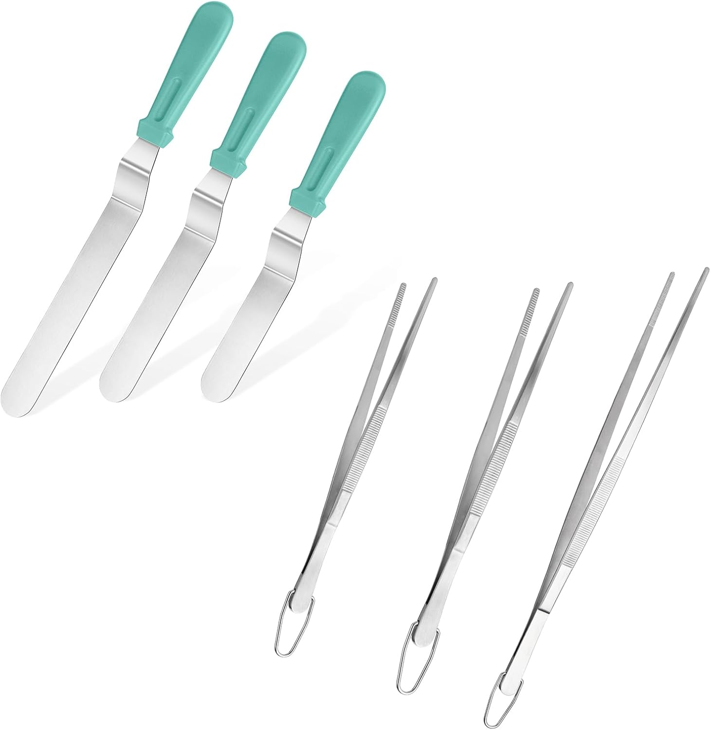 Icing Spatula,  Stainless Steel Angled Cake Decorating Frosting Spatula Set of 3 (Aqua Sky), and 8