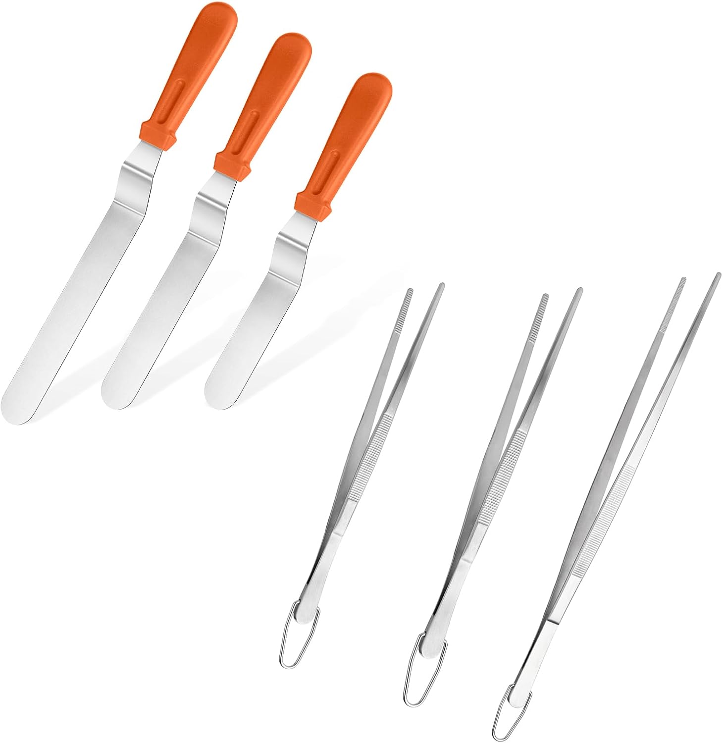 Icing Spatula,  Stainless Steel Angled Cake Decorating Frosting Spatula Set of 3 (Orange), and 8