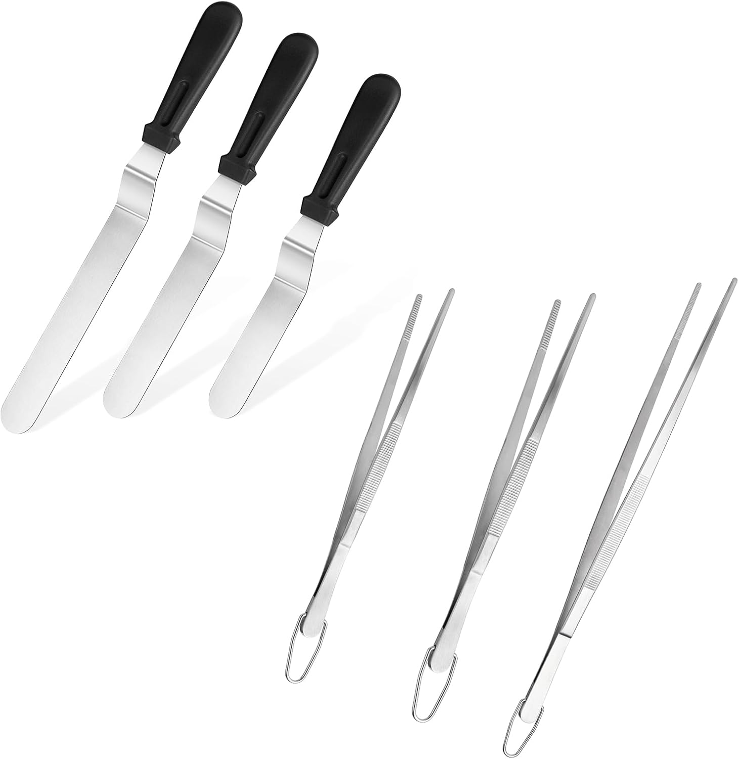 Icing Spatula,  Stainless Steel Angled Cake Decorating Frosting Spatula Set of 3 (Black), and 8
