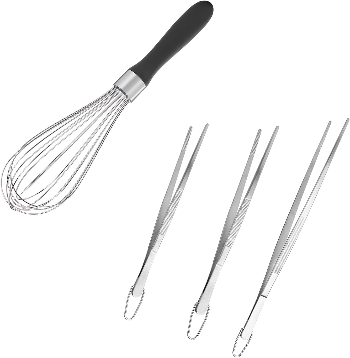 Balloon Whisk for Cooking: 18/10 Stainless Steel Medium Kitchen Wire Whisk (Black) and 8