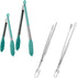 600ºF Heat Resistant 9+12 in Silicone Cooking Tongs with Non Stick Rubber Tips (Aqua Sky) and 12" Kitchen Tweezer Set: 18/8 Stainless Steel Food-Grade Metal Food Tong (Round & Pointed Tip)