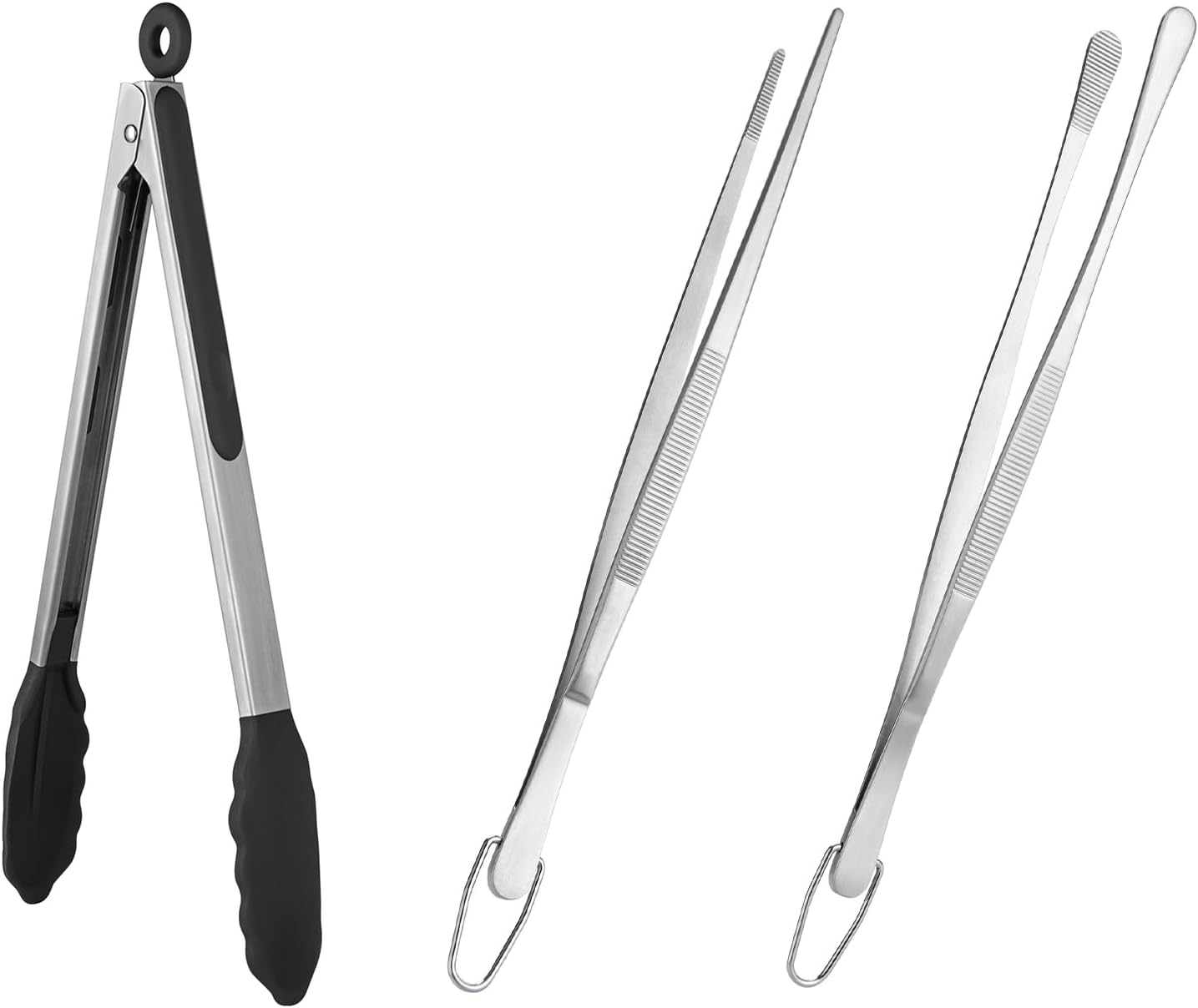 600ºF Heat Resistant 12in Silicone Cooking Tongs with Non Stick Rubber Tips (Black) and 12
