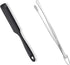 600ºF Heat-Resistant Food-Grade 10in Skinny Silicone Jar Spatula with Spoon Tip (Black) and 10in Kitchen Cooking Tweezer: 18/8 Stainless Steel Food-Grade Metal Food Tong (Round Tip)