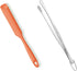 600ºF Heat-Resistant Food-Grade 10in Skinny Silicone Jar Spatula with Spoon Tip (Orange) and 10in Kitchen Cooking Tweezer: 18/8 Stainless Steel Food-Grade Metal Food Tong (Round Tip)