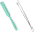 600ºF Heat-Resistant Food-Grade 10in Skinny Silicone Jar Spatula with Spoon Tip (Aqua Sky) and 10in Kitchen Cooking Tweezer: 18/8 Stainless Steel Food-Grade Metal Food Tong (Round Tip)