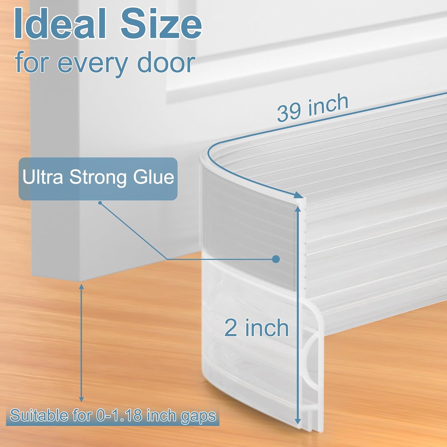 39 Inch Door Draft Stopper 2 Pack White & Transparent