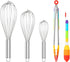 304 Stainless Steel Whisk Set & Rainbow Tongs Set, 3 Pack Metal Whisks and Silicone Tongs for Kitchen Cooking