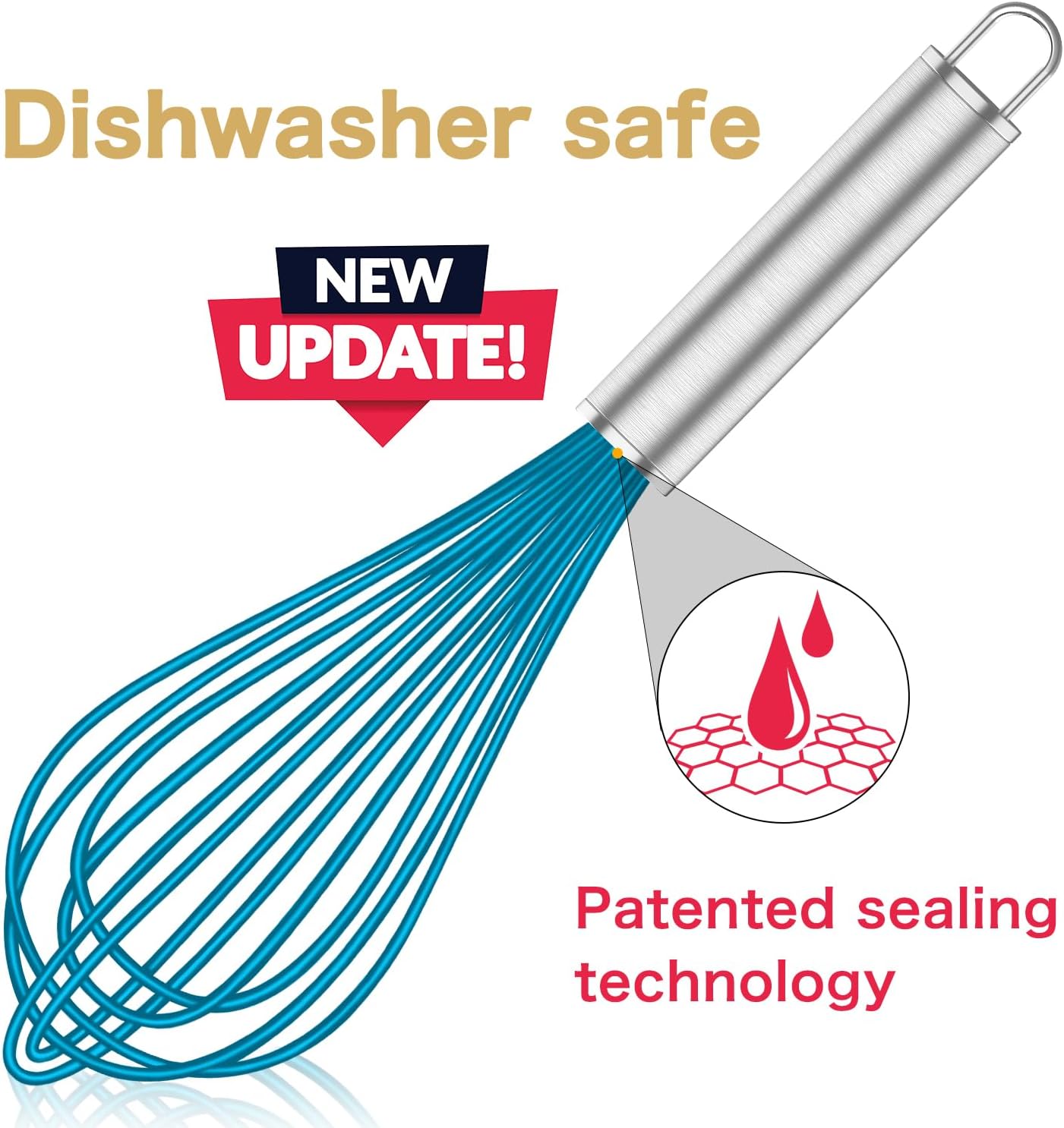 Silicone Whisk & Danish Dough Whisk Set, 4-Piece Silicone Whisks & 9-Inch Dough Whisk for Cooking, Baking, and Mixing