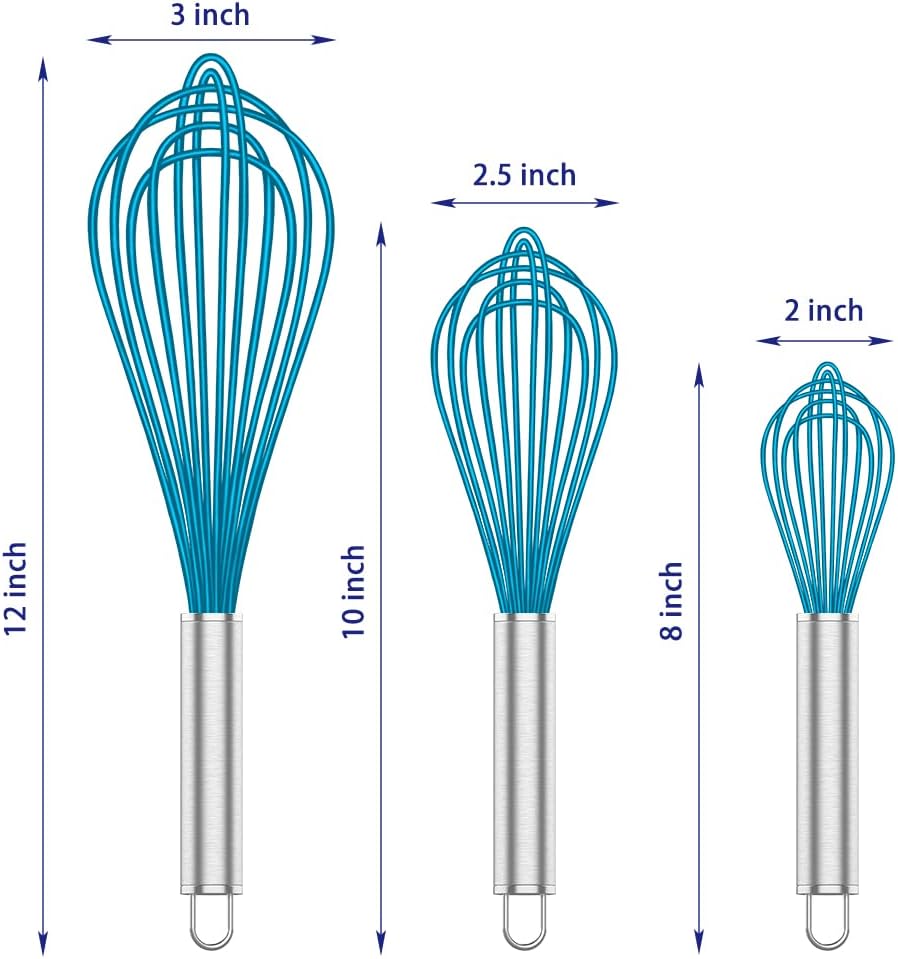 Silicone Whisk & Danish Dough Whisk Set, 4-Piece Silicone Whisks & 9-Inch Dough Whisk for Cooking, Baking, and Mixing