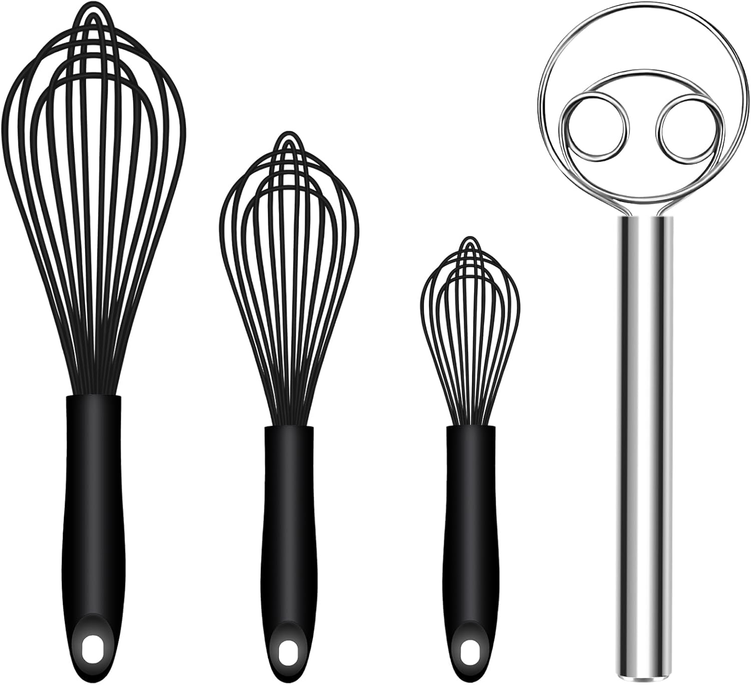 Silicone Whisk & Dough Whisk Set, Kitchen Whisks for Cooking and Baking