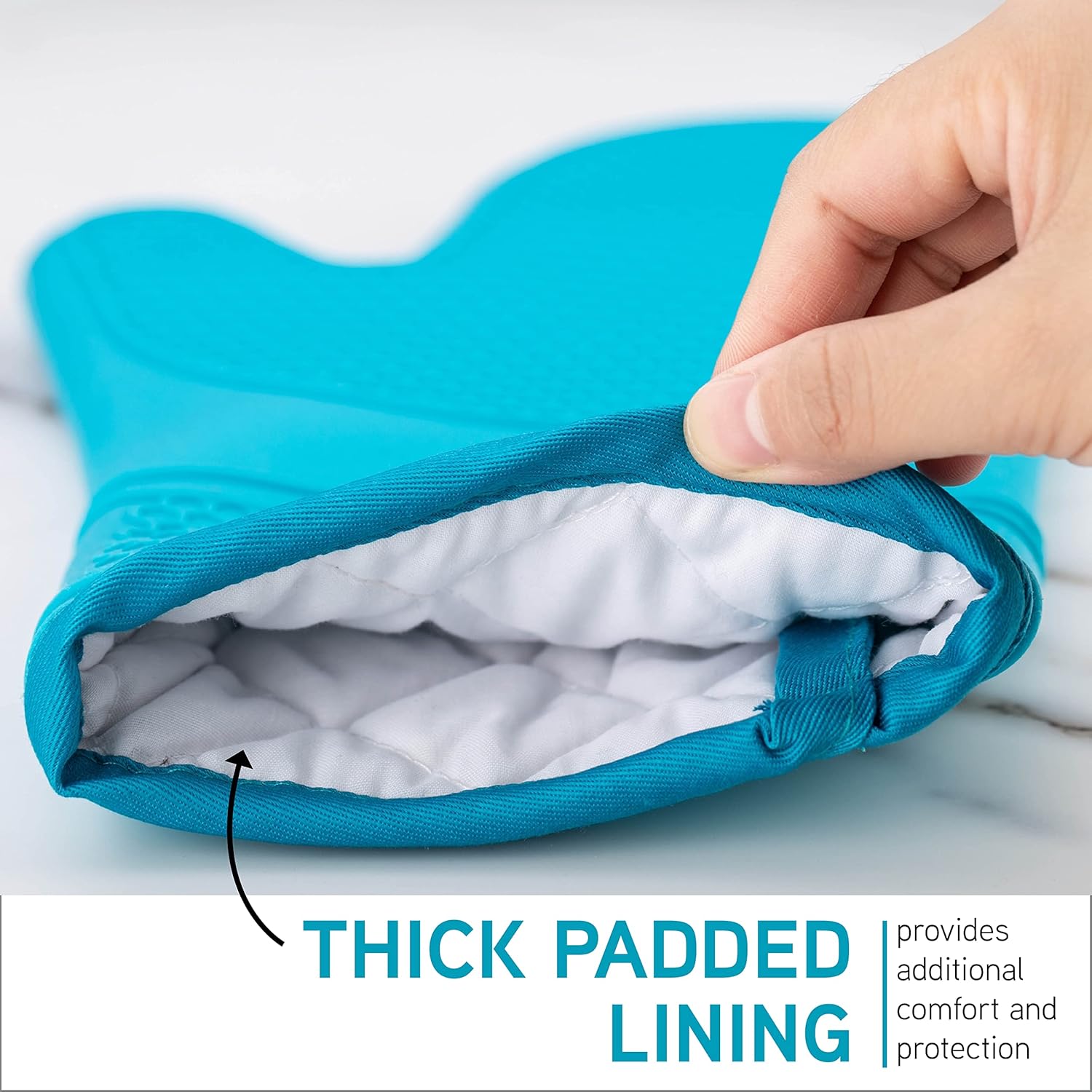 Silicone Oven Mitts- Heat Resistant Gloves with Soft Quilted Lining Oven Mitt Pot Holders for Cooking and BBQ, Teal, Mitt Set