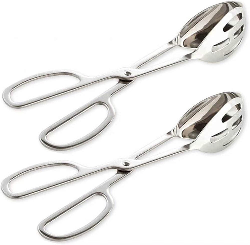 2-PACK Serving Tongs for Cooking Buffet Party Catering, Thickening Food Serving Cake Bread Kitchen Salad Tongs, Stainless Steel