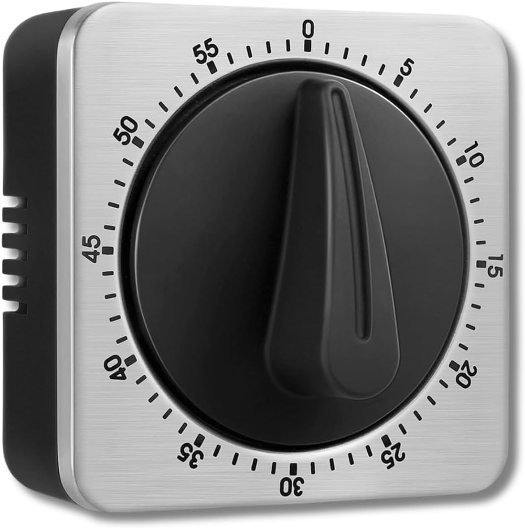 Mechanical Kitchen Timer Magnetic with Loud Alarm, 60-Minute Manual Wind Up Analog Countdown Timer with Stainless Steel Scale, No Batteries for Chef Cooking, Baking, Egg, Oven, Seniors