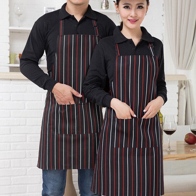 Apron with Pocket 2Pcs Chef Butcher Kitchen Cooking Baking Restaurant Wear - Black White Plaid