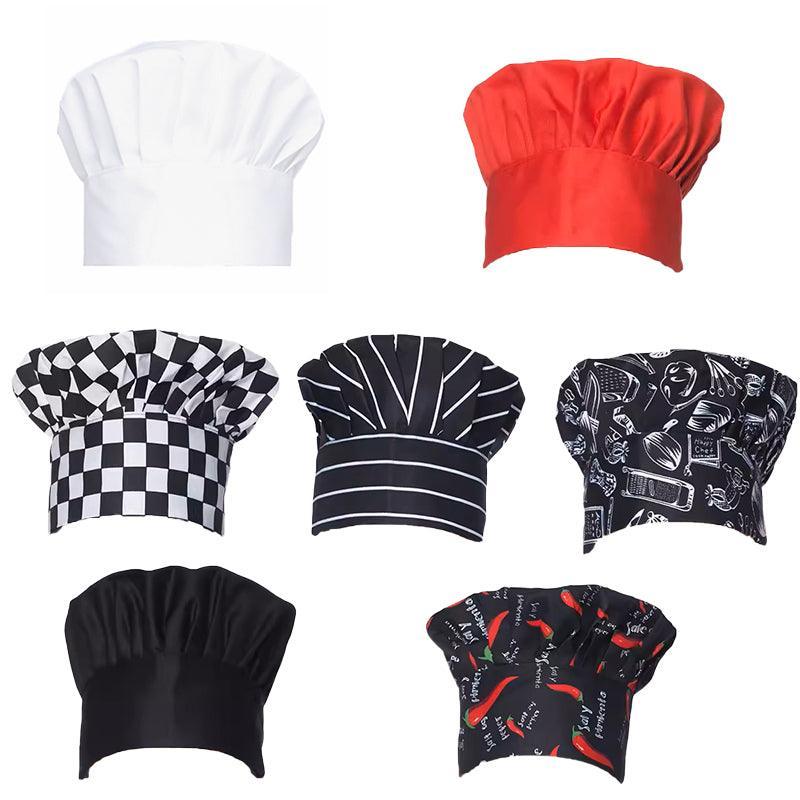 Adjustable Chef Cap with Elastic Band for Kitchen Cooking Baking Catering Use - Black+White