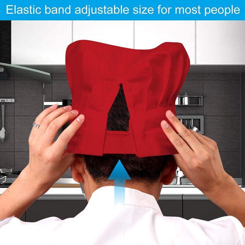Adjustable Chef Cap with Elastic Band for Kitchen Cooking Baking Catering Use - White