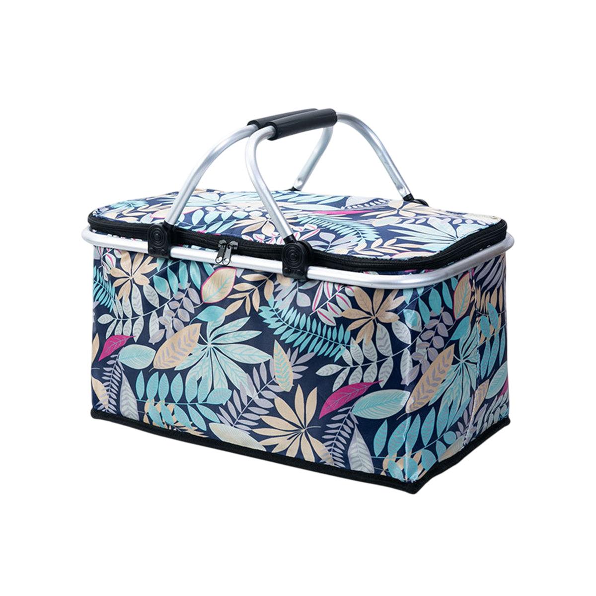 Foldable Picnic Basket Outdoor Camping Carrying Basket Portable Food Storage - Navy