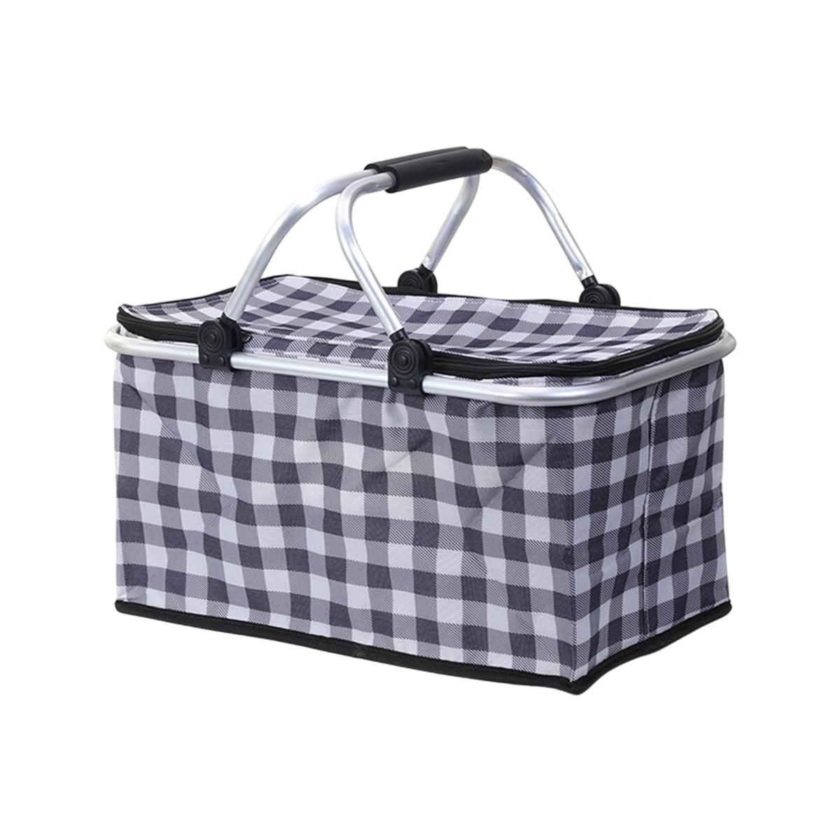 Foldable Picnic Basket Outdoor Camping Carrying Basket Portable Food Storage - Navy