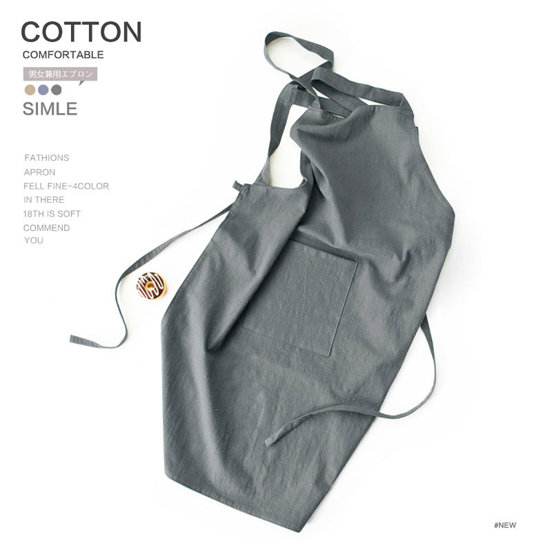 Grey Cotton Linen H-Back Apron - Solid Color Kitchen Cooking Apron with Pocket