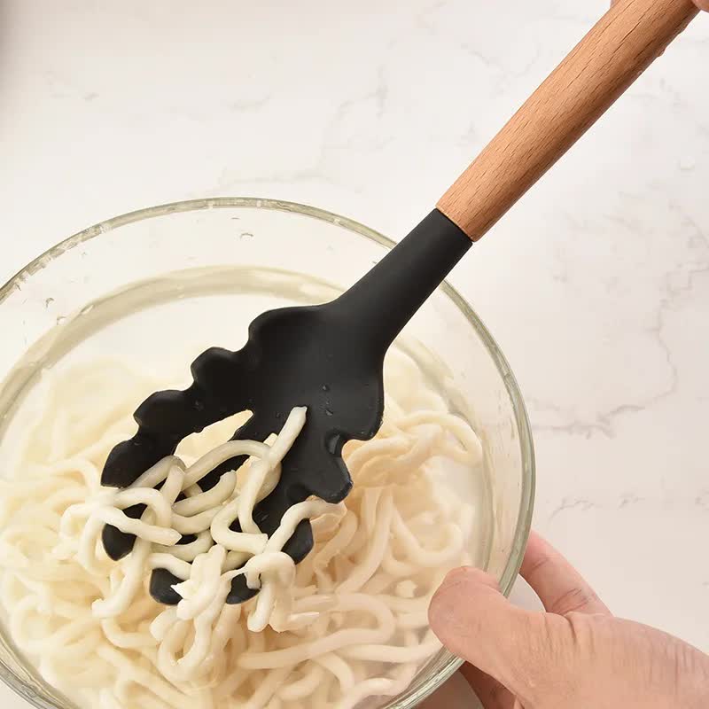 Light Grey And Brown 12-Piece Silicone Kitchen Utensil Set - Non-Stick Food-Grade Silicone Cooking Tools with Wooden Handles and Holder