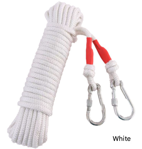 White With Wire Core Heavy Duty Adjustable Clothesline Set (4 Pack) - 15m Steel Wire Core Nylon Rope with Hooks for Outdoor & Camping