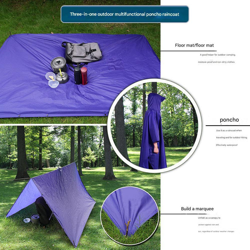 Grey Portable Outdoor Camping Poncho - Can be used as Raincoat, Tarp, Ground Cover