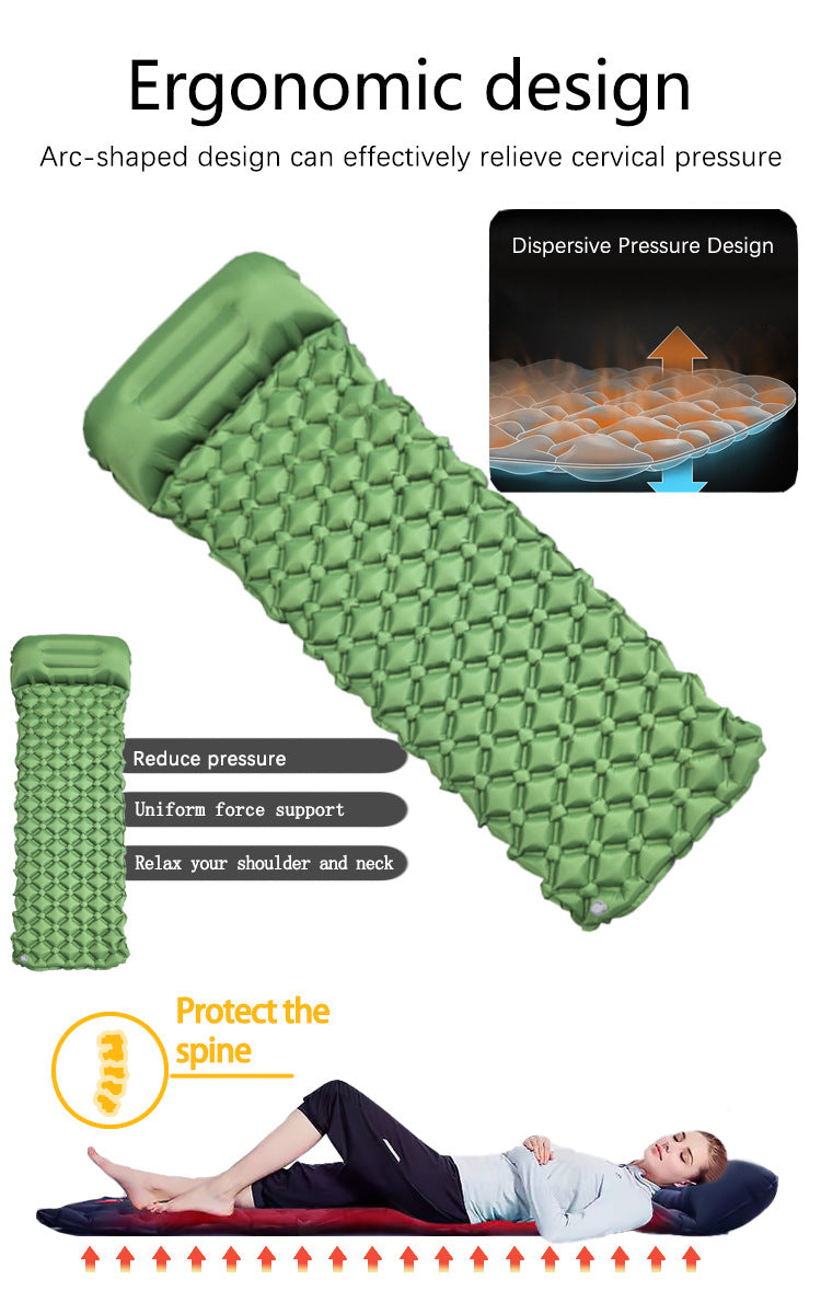 2pc Ultralight Inflatable Camping Sleeping Mat with Integrated Pillow - Waterproof 40D Nylon TPU(Orange)