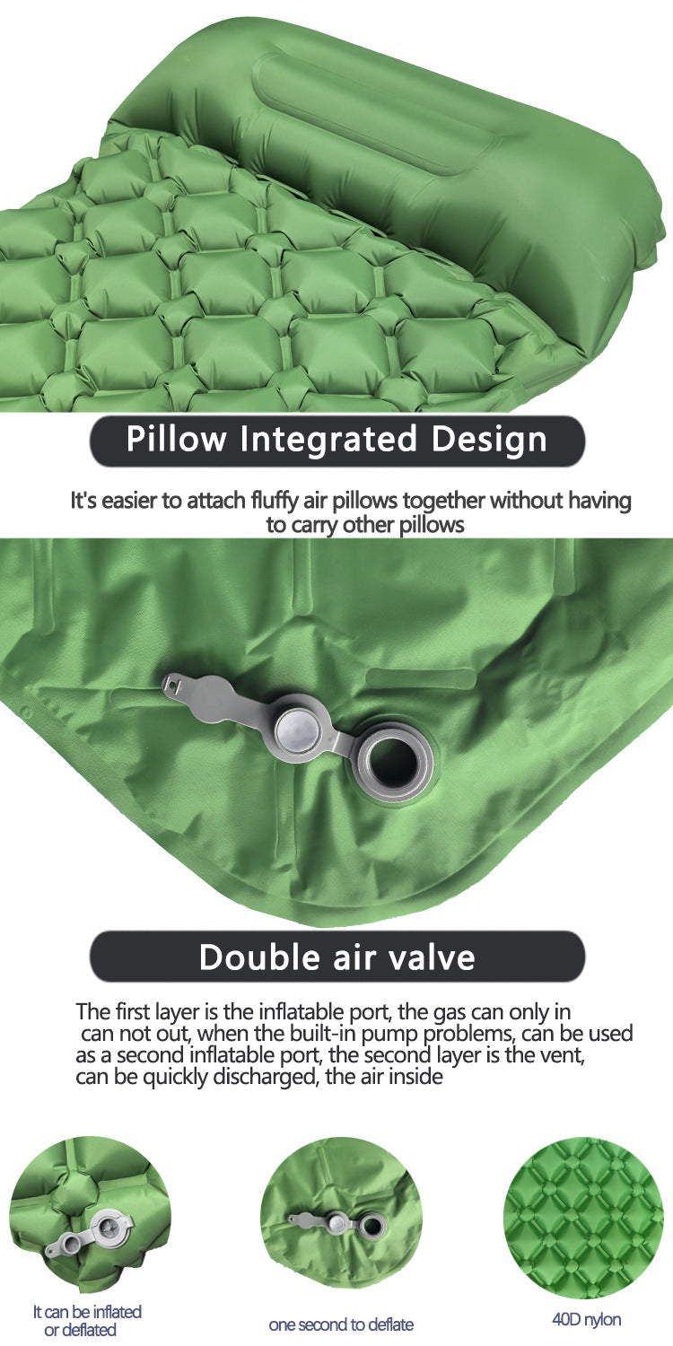 2pc Ultralight Inflatable Camping Sleeping Mat with Integrated Pillow - Waterproof 40D Nylon TPU(Dark Blue)